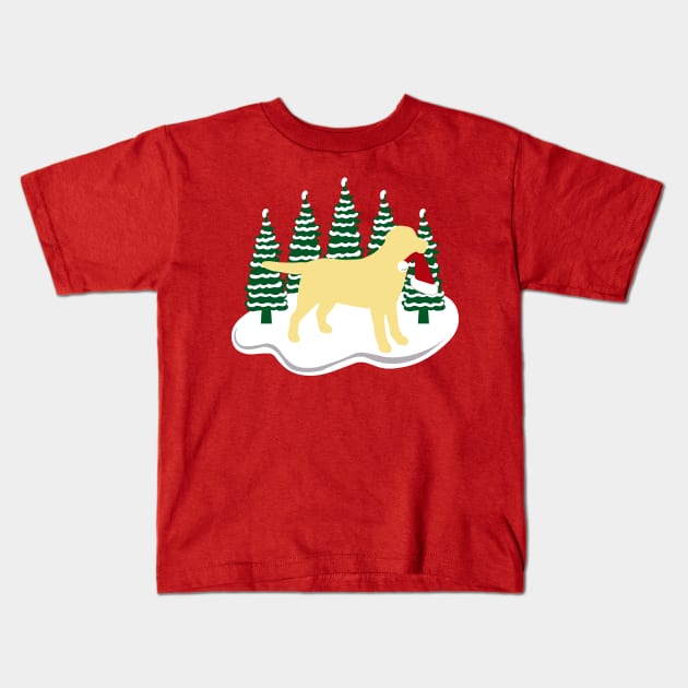 Yellow Labrador Snow and Christmas Kids T-Shirt by HappyLabradors